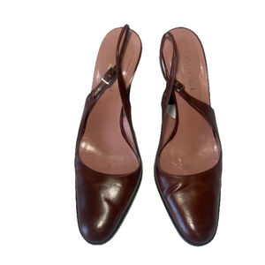 GUCCI Slingback Heels Closed Toe Brown Leather Shoes Sandals US 7 EU 37 C